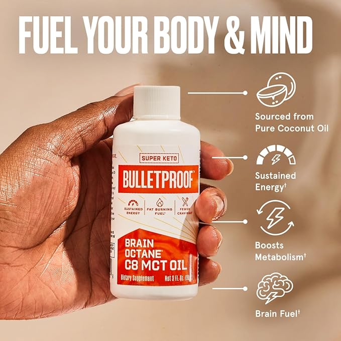 Bulletproof Brain Octane C8 MCT Oil Travel Size, 3 Ounces, Keto Supplement for Sustained Energy and