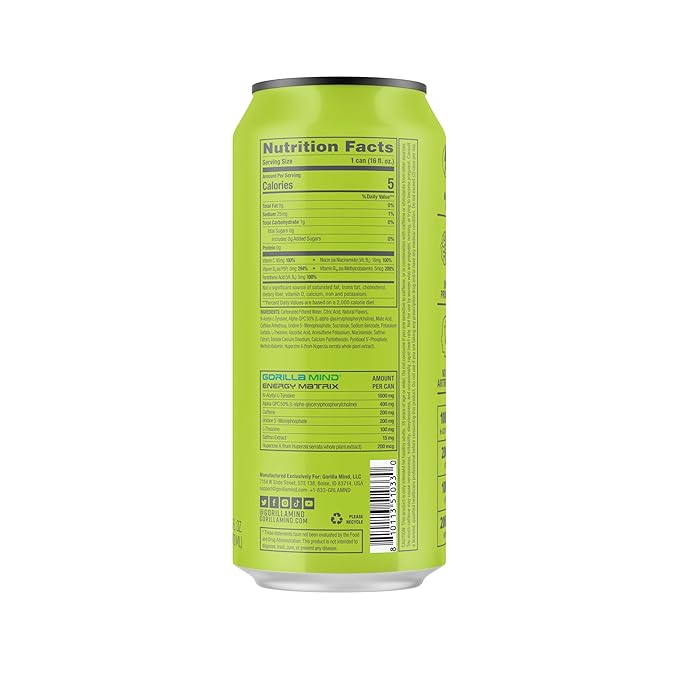 Gorilla Mind Energy Drink | Unmatched Energy · Amplified Focus | N-Acetyl-L-Tyrosine, Alpha-GPC