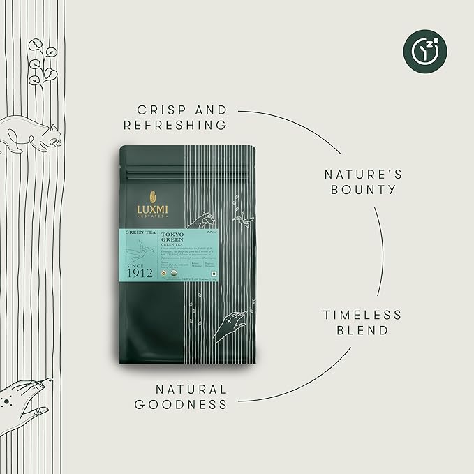 Luxmi Estates Tokyo Green Organic Green Tea (50 Tea Bags) Tea Bags For Relaxing, Calming, and