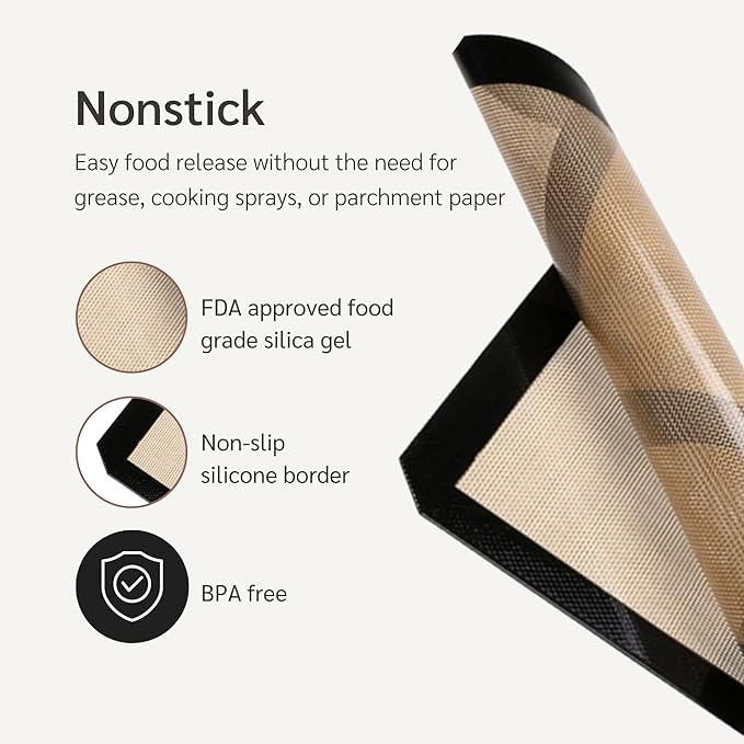NonStick Baking Mats for 15 inch Sheets 2-Pack | Silicone Nonstick Baking Mats 10 x 15 inches |