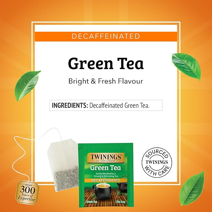 Twinings Decaffeinated Green Tea Individually Wrapped Bags, 20 Count (Pack of 1), Smooth Flavour