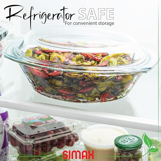 Simax Clear Oval Shaped Glass Casserole with Tight Fitting Lid ??Heat, Cold and Shock Proof ??Made