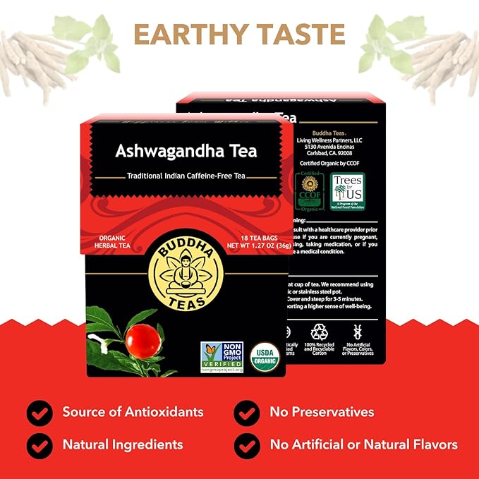 Buddha Teas - Ashwagandha Root Tea - Herbal Tea - Promote Cleansing & Wellness - With Antioxidants
