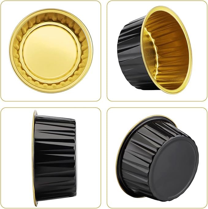 EUSOAR Disposable Creme Brulee Ramekins, 60pcs 5oz Cupcake Liners with Lids Aluminum Foil Baking
