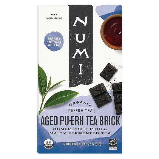 Numi Organic Aged Pu-erh Tea Brick, 2.2 Ounces, Fermented Loose Yunnan Black Tea, Brews Up To 48