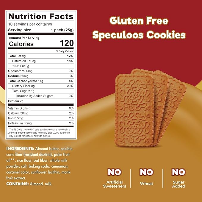 ChocZero Speculoos Cookies, Gluten Free, No Added Sugar, Spiced Windmill Keto Cookie, 30 Cookies