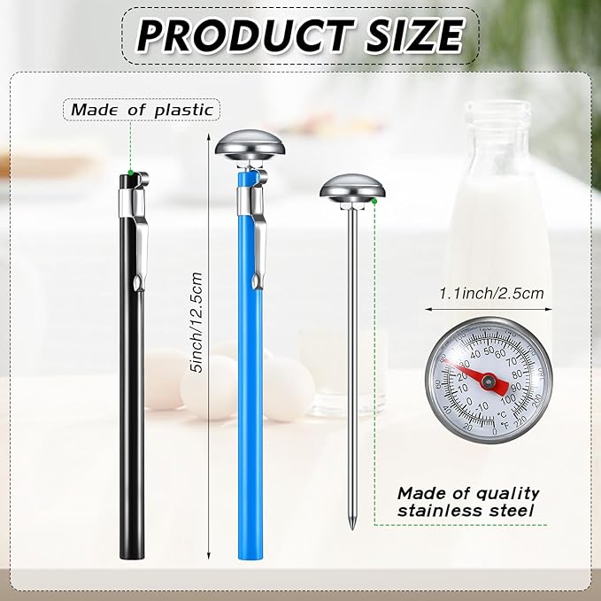 Xuhal 6 Pcs Stainless Steel Kitchen Thermometer with 5 Inch Long Stem 1 Inch Dial Thermometer Milk