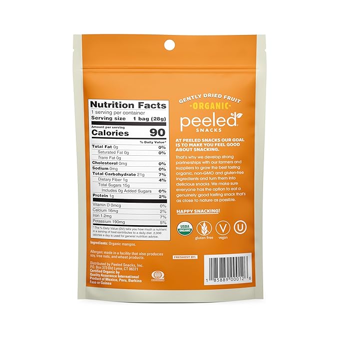 Peeled Snacks Organic Dried Fruit ??Healthy, Vegan Snacks for On-the-Go Lunch and More Mango 1 Oz