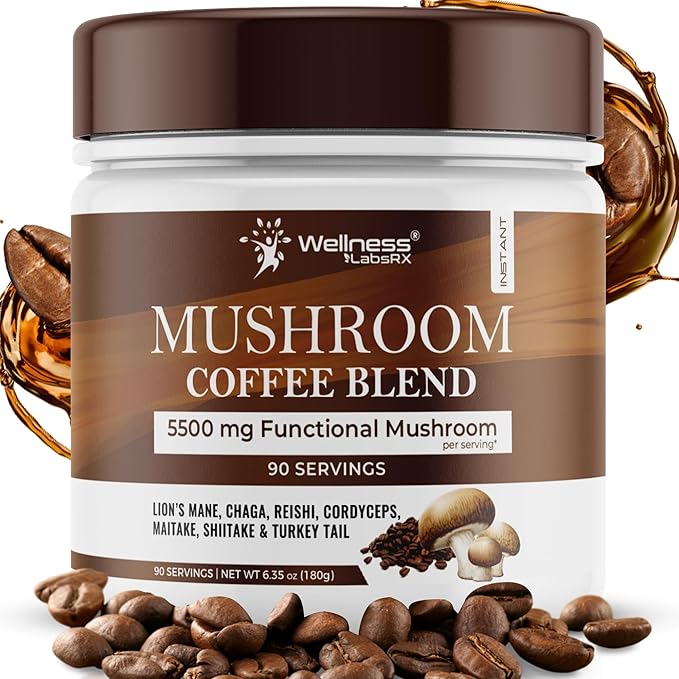Mushroom Coffee, 90 Servings Organic Mushrooms Instant Coffea, Great Tasting Colombian Keto Coffee