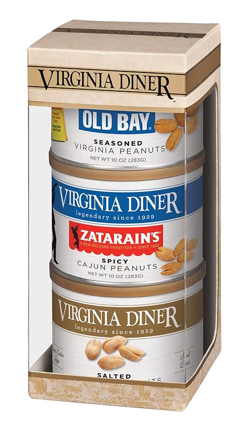Virginia Diner Virginia Seasoned Triplet Gift Set & Peanut Sampler: Salted, Old Bay, Zatarain's