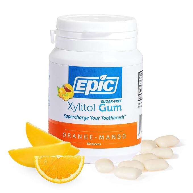 Epic 100% Xylitol Orange Mango Chewing Gum - Sugar Free, Aspartame Free Dental Gum - Supports Oral