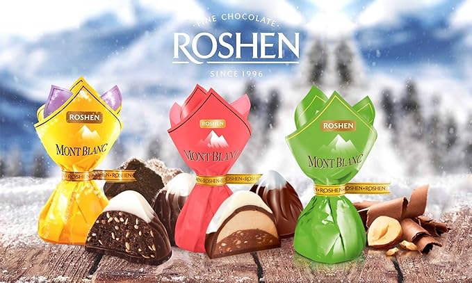 Roshen Mont Blanc with Chopped Almonds, Kosher and Halal, Delicious, Flavorful Sweets Bulk Gourmet