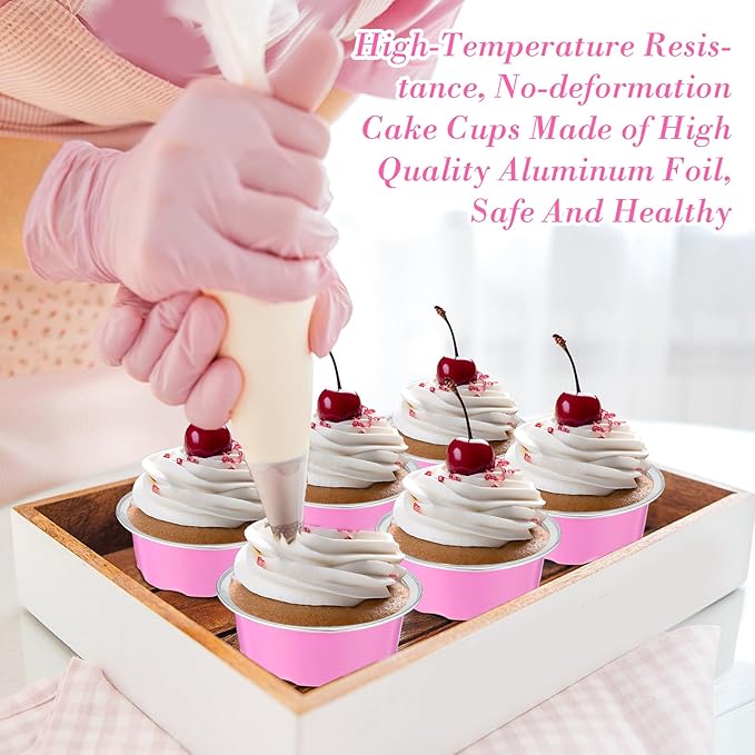 Eaasty 150 Pcs Baking Cups with Lids, 1.6 oz Muffin Cupcake Liners Aluminum Foil Mini Cake Pans