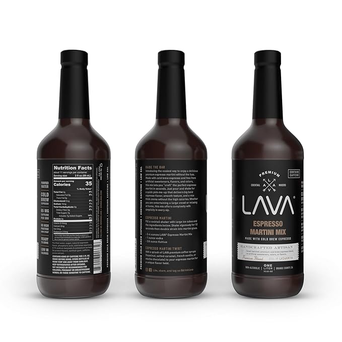 LAVA Premium Espresso Martini Mix, Cold Brew Espresso, 65mg Caffeine Per Serv., No Artificial