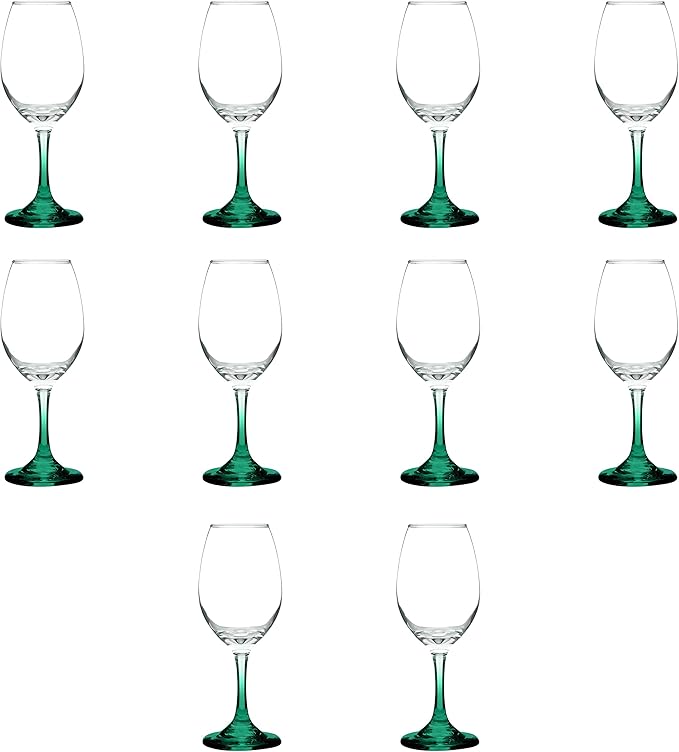DISCOUNT PROMOS Rioja Wine Glasses with Stem 10 oz. Set of 10, Bulk Pack - Color Bottom, Perfect