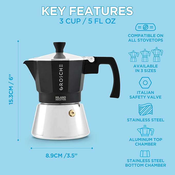 GROSCHE Milano Induction Stovetop Espresso Maker Moka Pot for Greca, Induction, Electric & Gas