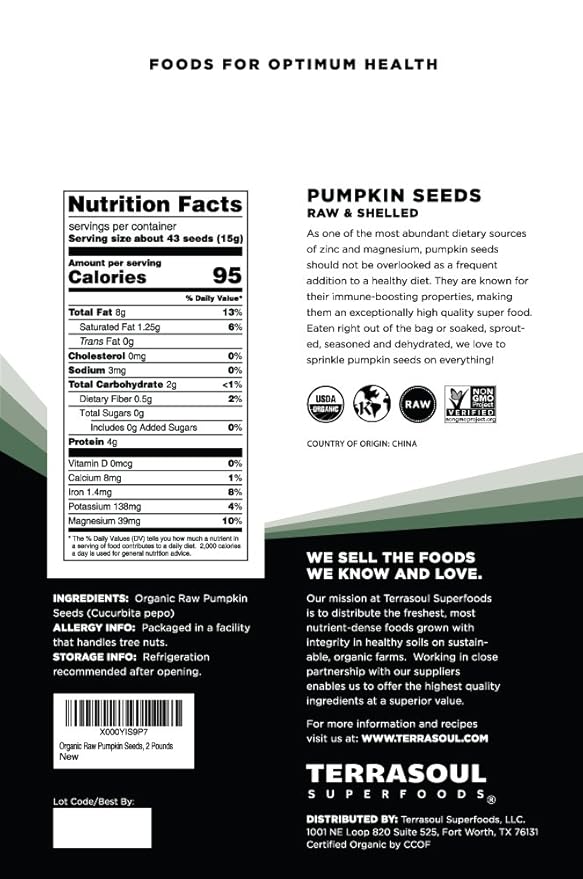 Terrasoul Superfoods Organic Pumpkin Seeds, 4 Lbs - Premium Quality, Fresh, Raw, Unsalted