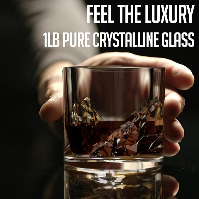 Grand Canyon Heavy Crystal Whiskey Glasses Gift Set of 2, Thick Freezable Bourbon Glass 1lb Each