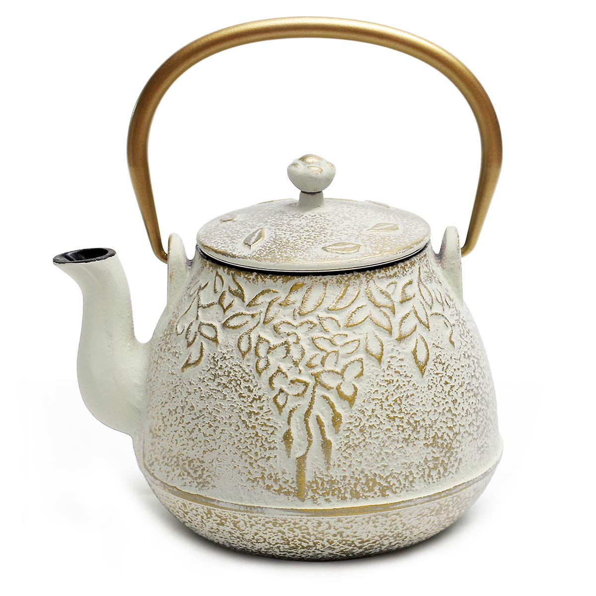 TOPTIER Cast Iron Teapot with Infuser, 32 oz, Beige & Gray