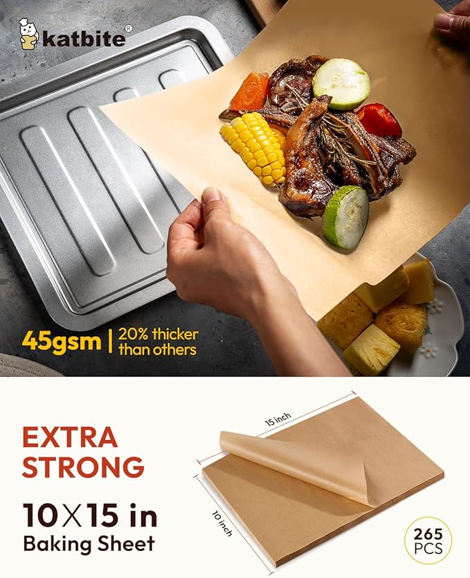 Katbite 265Pcs 10x15 inches Parchment Paper Sheets, Heavy Duty Unbleached Baking Paper, Pre-cut and