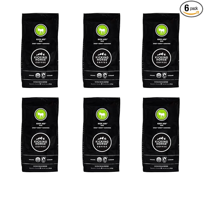 Kicking Horse Coffee, Kick Ass, Dark Roast, Whole Bean, 10 oz - Certified Organic, Fairtrade