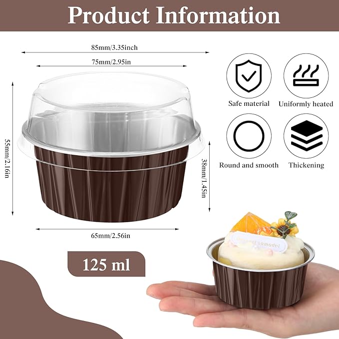Gejoy 400 Pcs Aluminum Foil Baking Cups with Lids 5 oz Disposable Ramekins Mini Cake Pans Creme