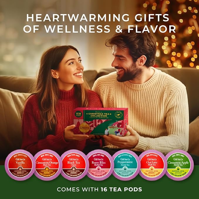 Gya Tea Co Christmas Collection Tea Gift Set (16 ct) - Assorted Tea Pod Variety Pack with 7 Warm