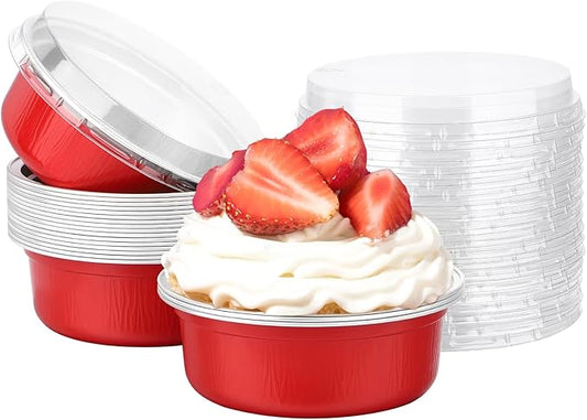 Beasea Ramekins with Lids, 20 Pack 8.8oz 260ml Disposable Aluminum Cups for Baking 4 Inch Small