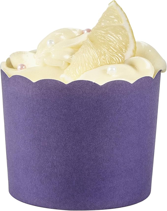 Panificio 6 Ounce Cupcake Wrappers, 200 Scalloped Baking Cups - Oven-Ready, Greaseproof, Purple