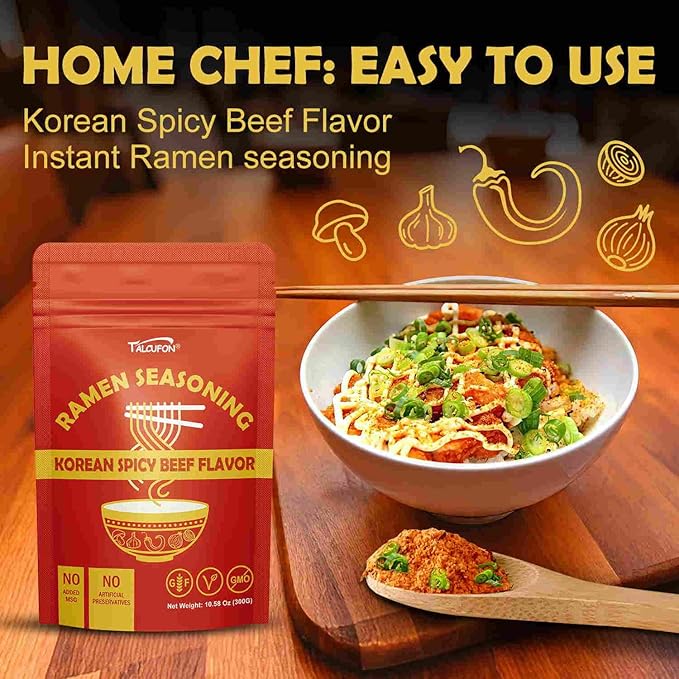 TALCUFON Korean Spicy Beef Ramen Seasoning Reduced Salt Gluten-Free Vegan Korean Noodle Soup Powder
