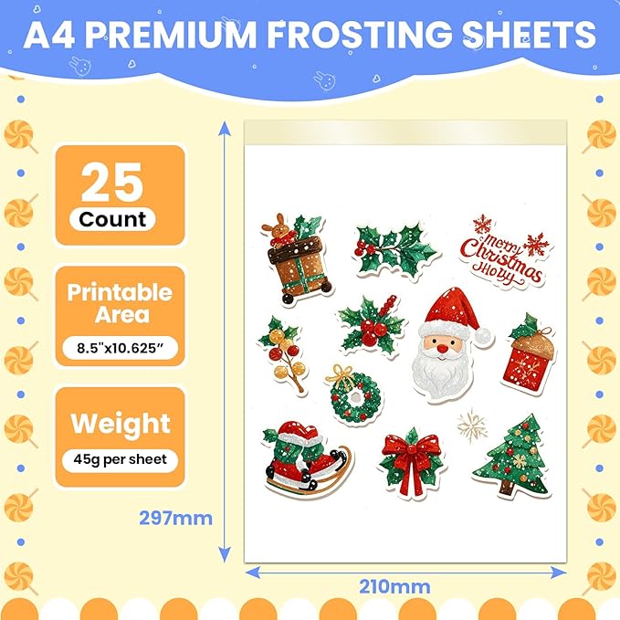 SENTRELA Edible Paper 25 Count A4 11.7" x 8.3" Sugar Sheets for Edible Printer Edible Image Paper