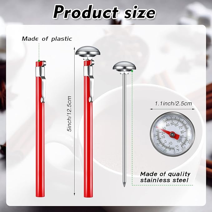 Xuhal 12 Pcs Stainless Steel Kitchen Thermometer with 5 Inch Long Stem 1 Inch Dial Thermometer Milk