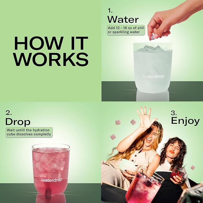 Waterdrop Hydration Cubes with Vitamin C, B Vitamins and Electrolytes, 4 Flavor Electrolyte Variety