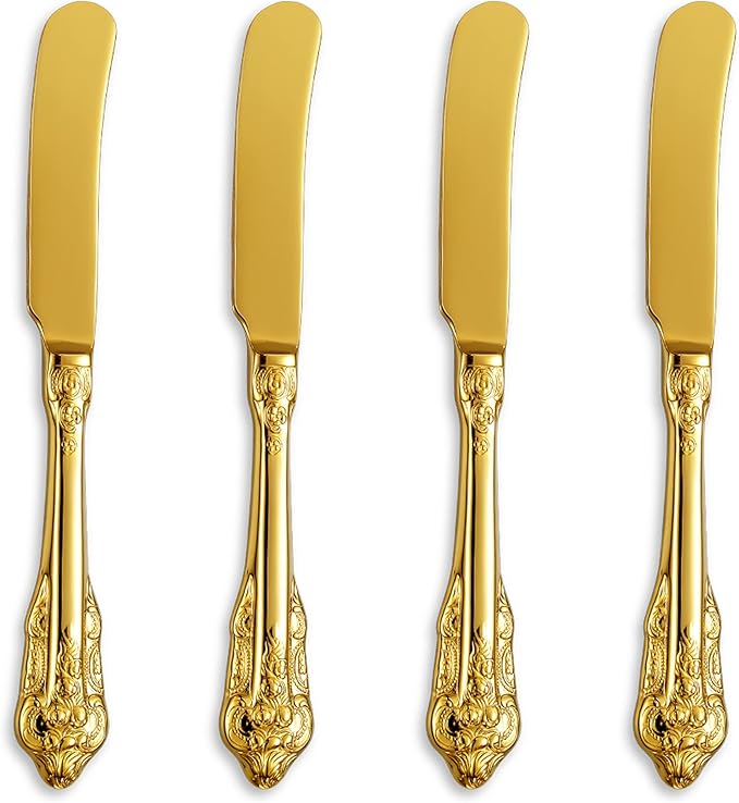 KEAWELL Gorgeous 6.9" Butter Spreader, 18/10 Stainless Steel, Set of 4, Gold Butter Knife