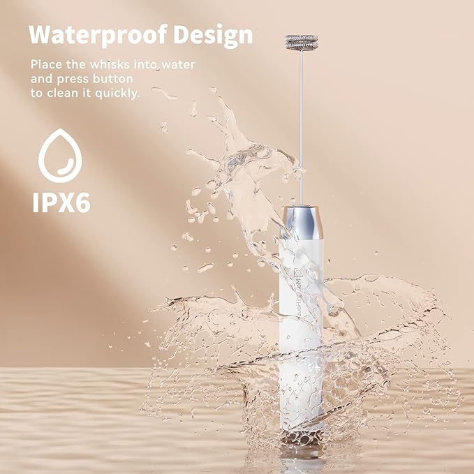 Maestri House Rechargeable Milk Frother with Stand, LunaFro Handheld Electric Foam Maker Waterproof
