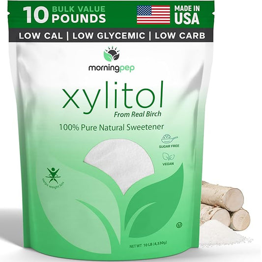 Morning Pep Pure Birch Xylitol (Keto Diet Friendly) Sweetener with no Aftertaste Bulk Size 10 LBs