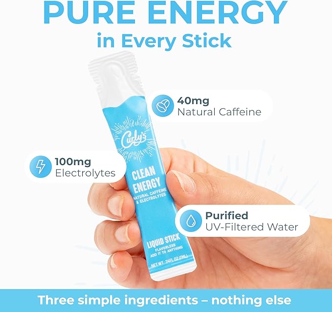 Curly's Clean Energy Caffeine & Electrolyte Sticks - Energize Your Favorite Drink - Keto, Paleo &