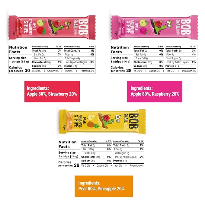 BOB SNAIL Healthy Organic Fruit Snacks for Kids and Adults ??30 Organic Fruit Leather Snacks with