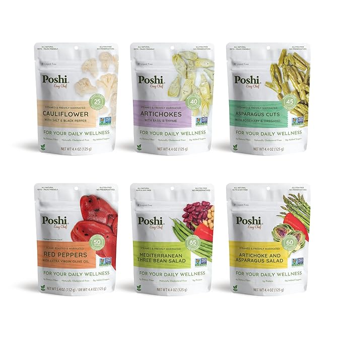 POSHI Marinated Vegetables Variety Pack | All Natural, Fully Cooked, Ready-to-Eat, Keto, Vegan