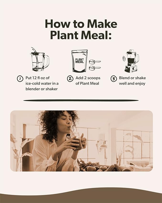 Plant Meal Replacement Shake - Chocolate - 25g of Plant Based Vegan Protein Powder, 76+ Organic