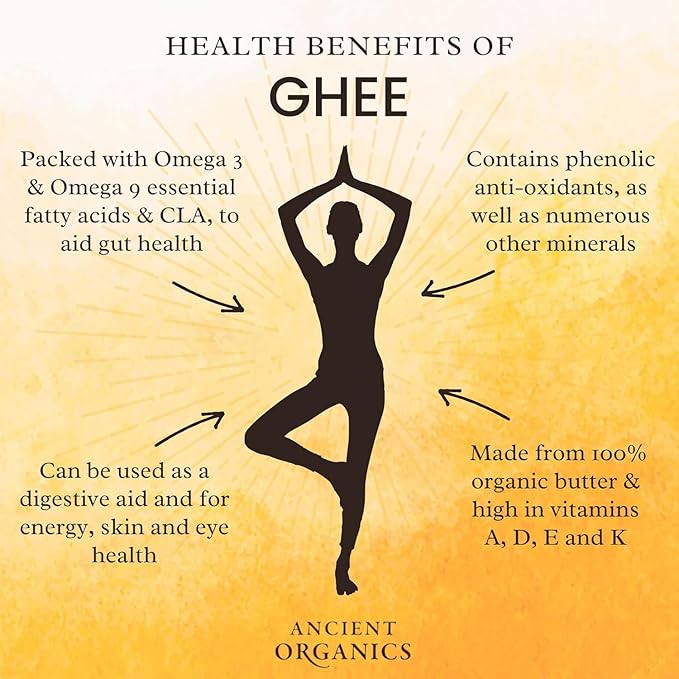 Ancient Organics Ghee, Organic Grass Fed Ghee Butter - Gluten Free Ghee, Clarified Butter, Vitamins