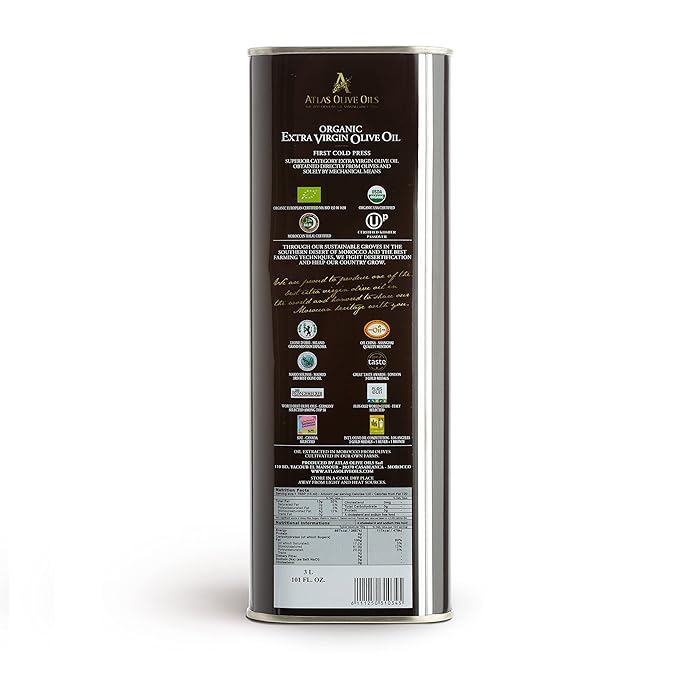 Atlas 3 LT Organic Cold Press Extra Virgin Olive Oil with Polyphenol Rich from Morocco|Newly