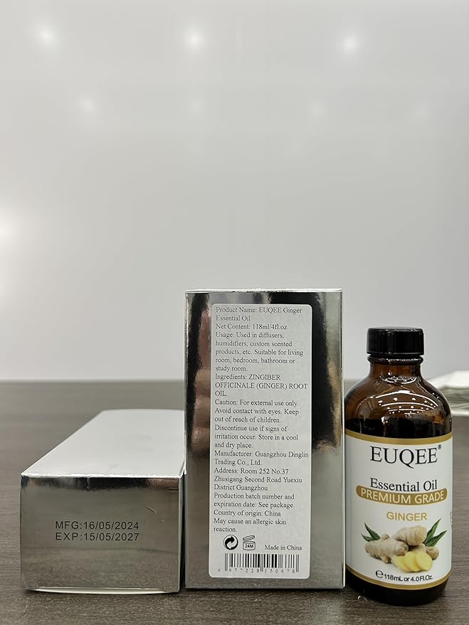 Ginger Essential Oil 118mL Pure Ginger Oil, Large Bottle Premium Essential Oil with Glass Dropper