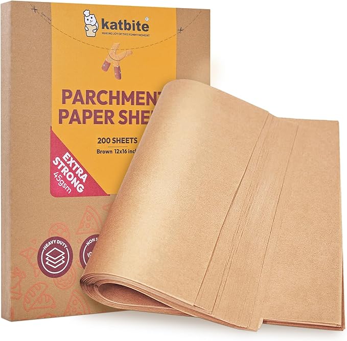 Katbite 200Pcs 12x16 In Unbleached Parchment Paper for Baking, Precut Parchment Paper Sheets, Heavy