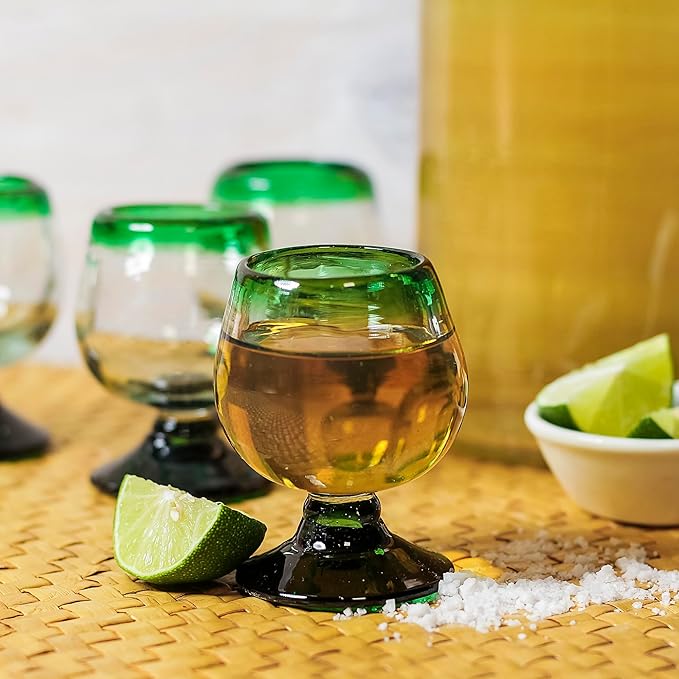 Authentic Mexican Tequila Hand Blown Shot Glasses - Set of 4-2 oz - Mini Glass Snifters - Heavy