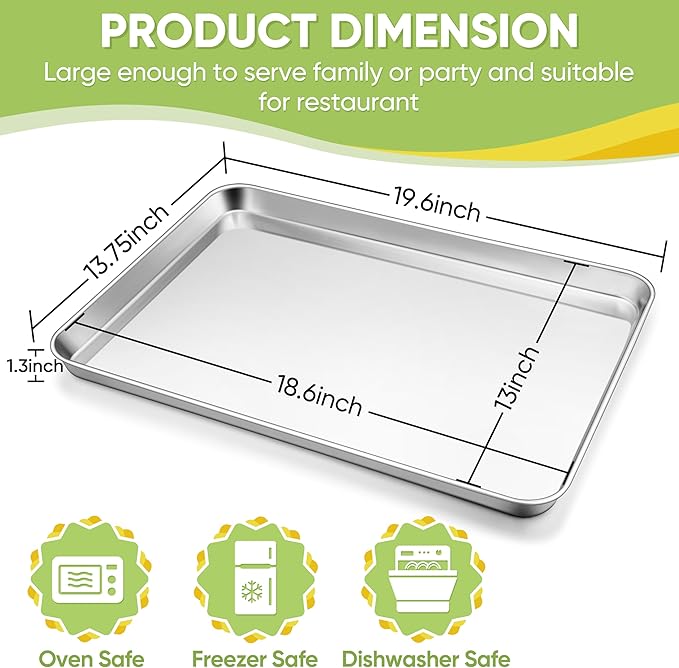 TeamFar Stainless Steel Baking Sheet, 20’’ x 14’’ Large Baking Sheet Pan Bakeware Set Cookie Sheets