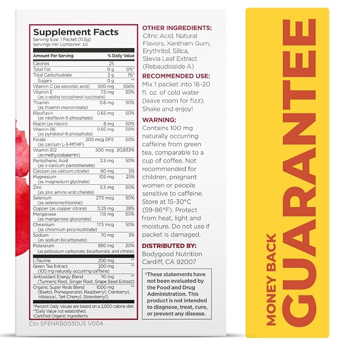 Pureboost Superfoods Clean Energy Booster, Refreshing Energy Drink Mix with 7 Organic Red