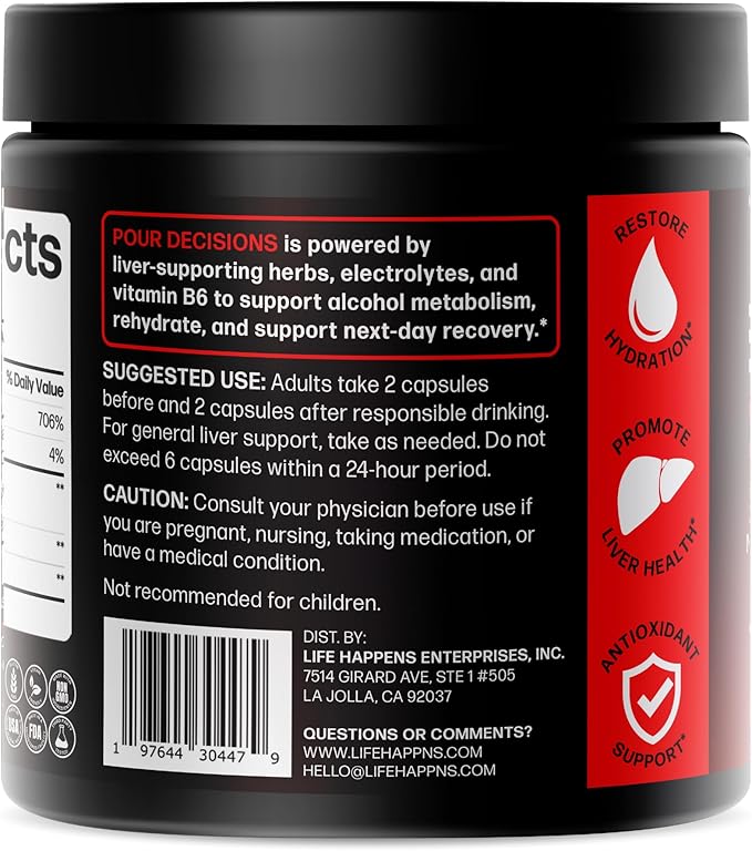 Life Happns Pour Decisions Liver Health Supplement with Milk Thistle, Vitamin B6, Electrolytes