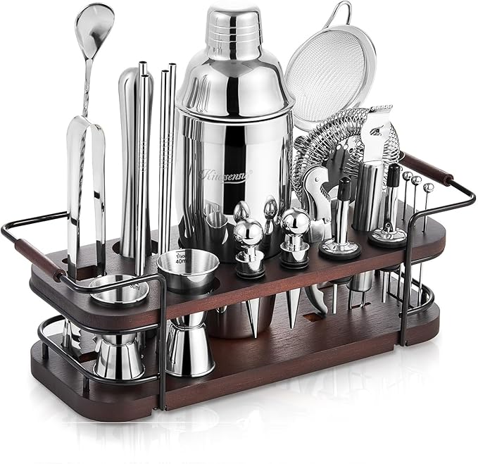 KITESSENSU Cocktail Shaker Set Bartender Kit with Stand | Complete 24-Piece Bar Set Cocktail Kit
