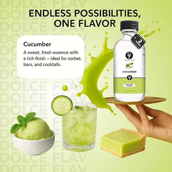 Dolce Flav Natural Cucumber Extract, Water Soluble ??2 oz | Authentic Cucumber Flavoring for